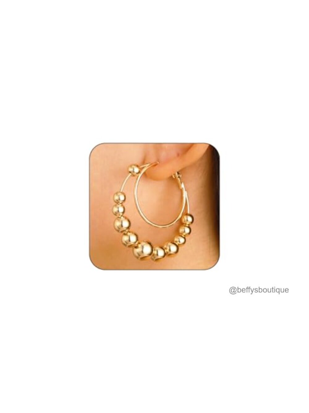 Gold Double Loop Beaded Hoop Earrings Chunky Dangle Statement Jewelry